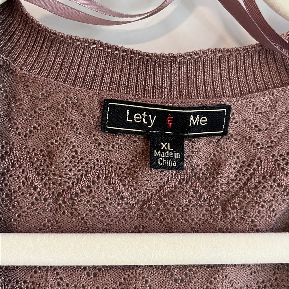 Lety & Me Leana Pointelle Detail Cardigan, Brown, XL - Picture 6 of 8